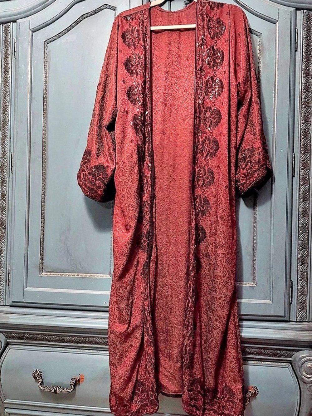 Burgundy Silk Kimono Robe
